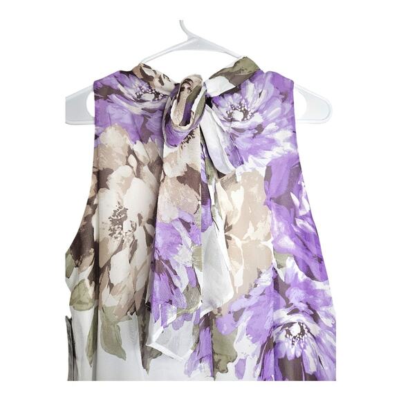 NEW Robbie Bee Women's Sleeveless Back Keyhole Tie Floral Dress White (Size: 12) - Picture 7 of 8